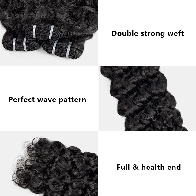 100% human hair water wave natural black color double drawn bundles