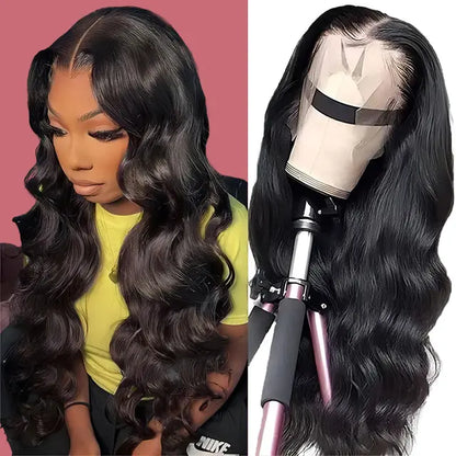 13x4 Full Frontal Natural Black Color Virgin 100% Human Hair Body Wave Wig