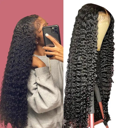 13x6 Full Frontal Natural Black Color Virgin 100% Human Hair Water Wave Wig