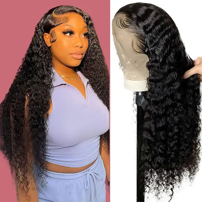 13x4 Full Frontal Natural Black Color Virgin 100% Human Hair Water Wave Wig