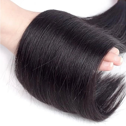 100% human hair straight natural black color double drawn bundles