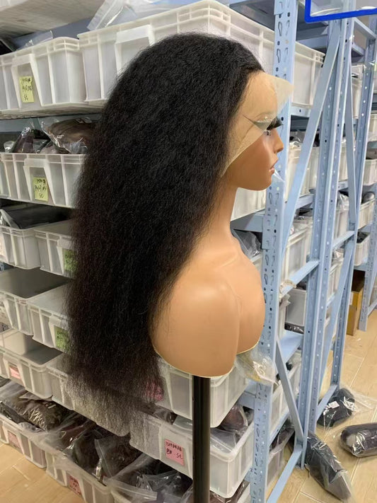 13x4 Full Frontal Natural Black Color Virgin 100% Human Hair Kinky Straight Wig