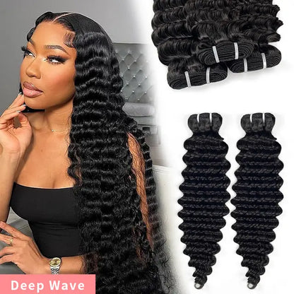 100% human hair deep wave natural black color double drawn bundles