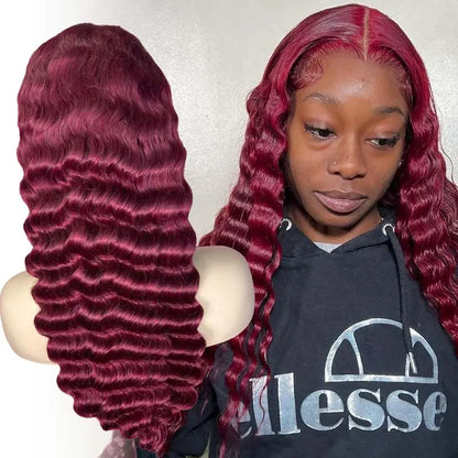 13x4 Full Frontal 99J color Virgin 100%Human hair Deep Wave Wig