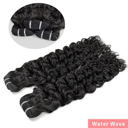 100% human hair water wave natural black color double drawn bundles