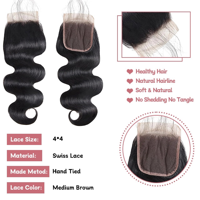 4x4 lace closure body wave HD lace&Transparent lace