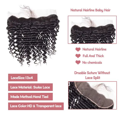 13x4 lace frontal deep wave HD lace&Transparent lace