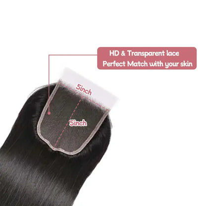 5x5 lace closure straight hair HD lace&Transparent lace