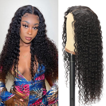 5x5 HD Transparent Lace Closure Deep Wave Natural Balck Color Human Hair Pre plucked Wig
