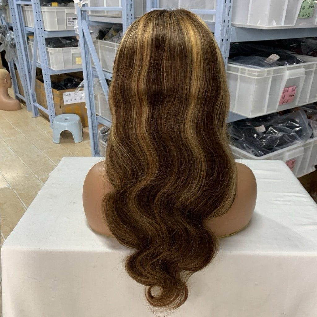 13x4 Full Frontal Natural Highlight Color Virgin 100% Human Hair Body Wave Wig