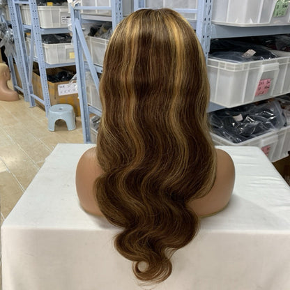 13x4 Full Frontal Natural Highlight Color Virgin 100% Human Hair Body Wave Wig
