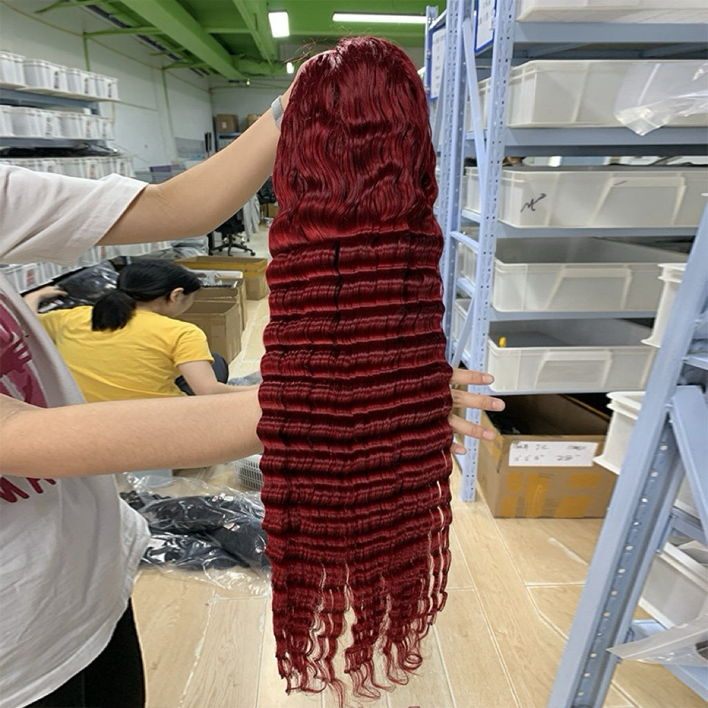 13x4 Full Frontal 99J color Virgin 100%Human hair Deep Wave Wig