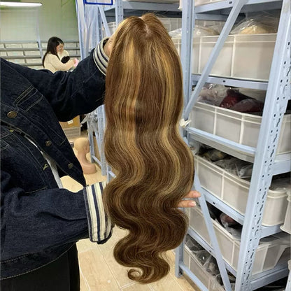 13x4 Full Frontal Natural Highlight Color Virgin 100% Human Hair Body Wave Wig