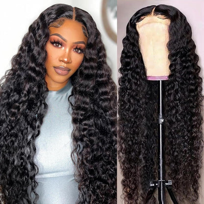 13x4 Full Frontal Natural Black color Virgin 100% Human hair Deep Wave Wig