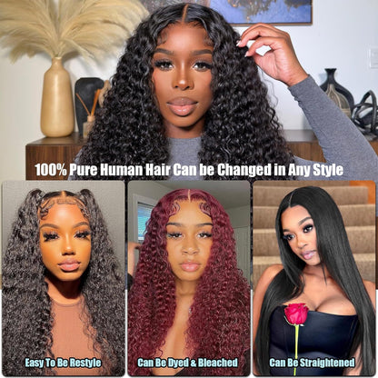 13x4 Full Frontal Natural Black color Virgin 100% Human hair Deep Wave Wig