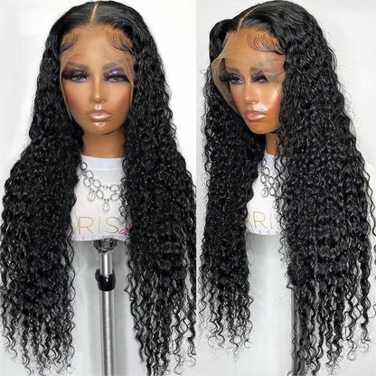 13x6 Full Frontal Natural Black Color Virgin 100% Human Hair Water Wave Wig