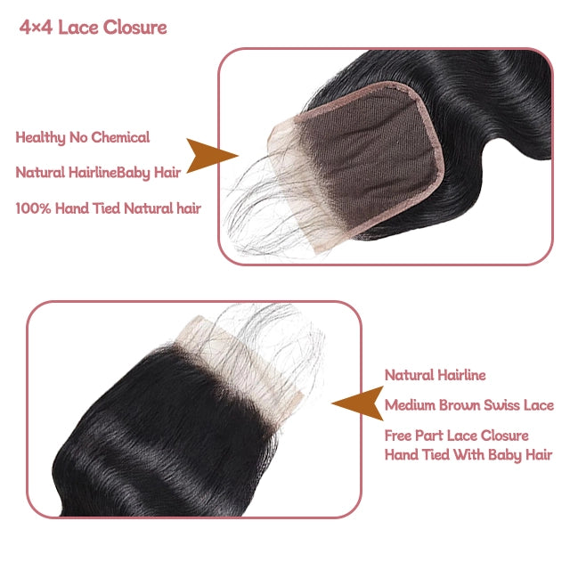 4x4 lace closure body wave HD lace&Transparent lace