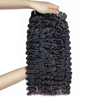 100% human hair burmese curly natural black color double drawn bundles