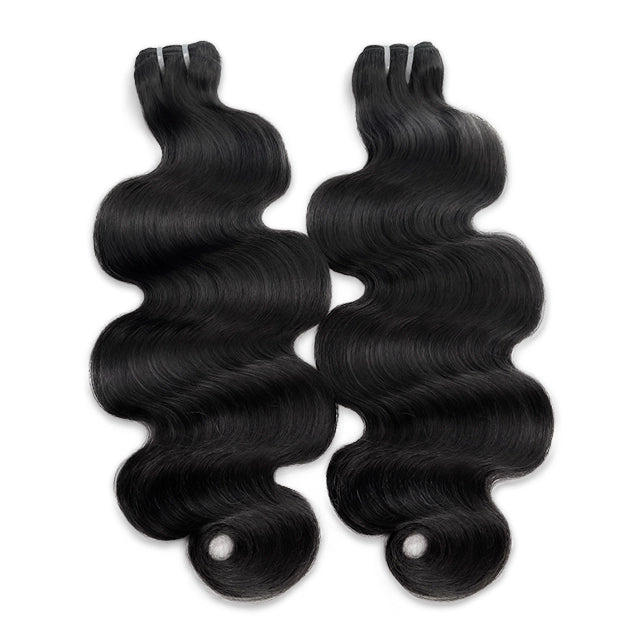100% human hair body wave natural black color double drawn bundles