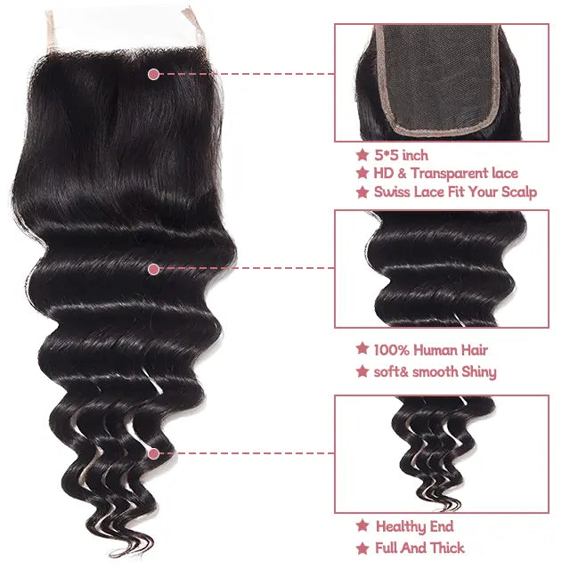 5x5 lace closure loose deep wave HD lace&Transparent lace