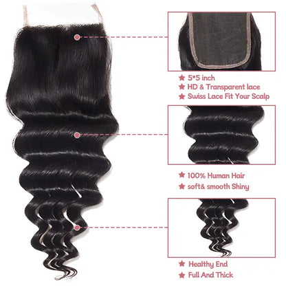 5x5 lace closure loose deep wave HD lace&Transparent lace
