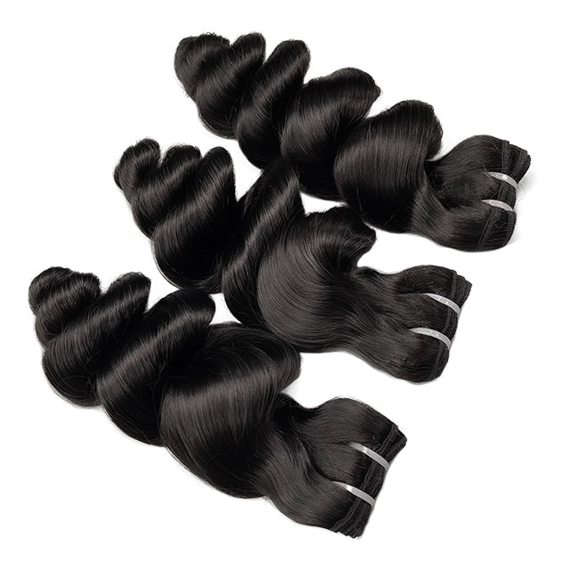 100% human hair loose wave natural black color double drawn bundles