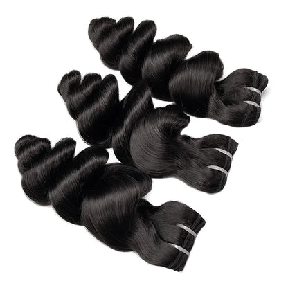 100% human hair loose wave natural black color double drawn bundles