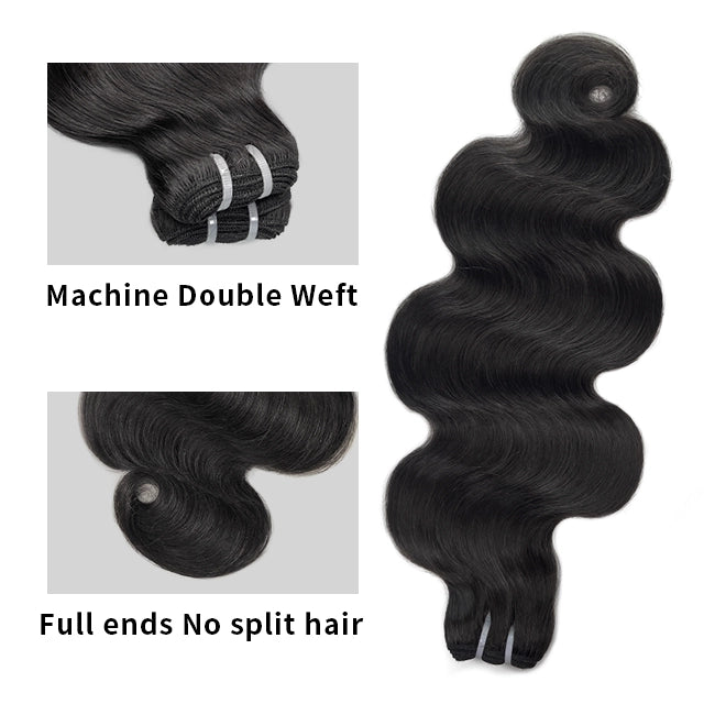 100% human hair body wave natural black color double drawn bundles