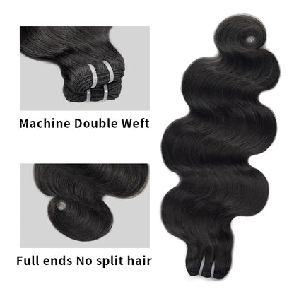 100% human hair body wave natural black color double drawn bundles
