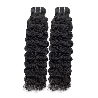 100% human hair water wave natural black color double drawn bundles