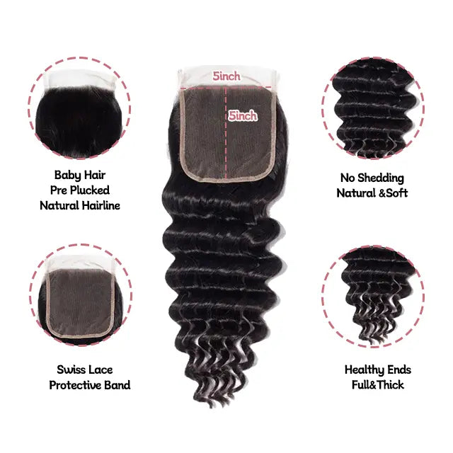 5x5 lace closure loose deep wave HD lace&Transparent lace