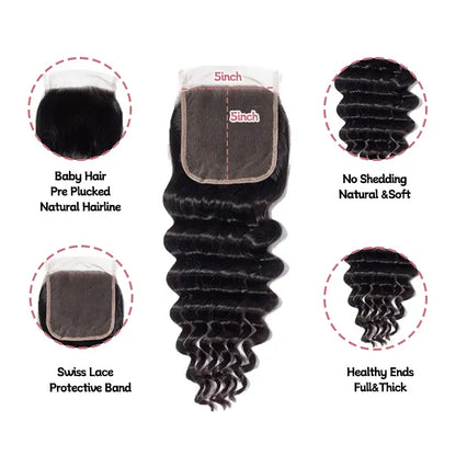 5x5 lace closure loose deep wave HD lace&Transparent lace