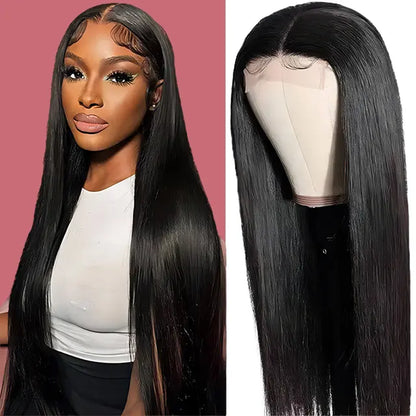 4x4 HD Transparent Lace Closure Straight Natural Black Color Human Hair Pre plucked Wig
