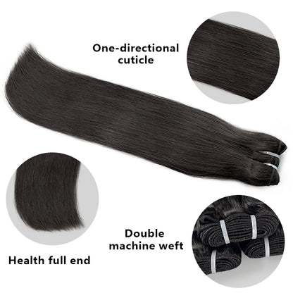 100% human hair straight natural black color double drawn bundles