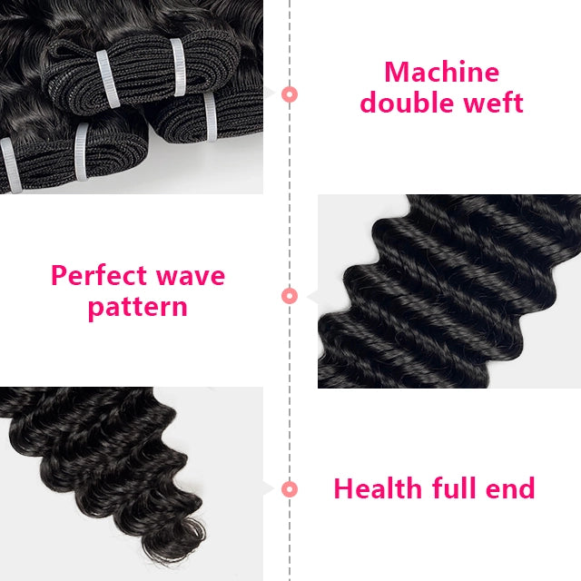 100% human hair deep wave natural black color double drawn bundles
