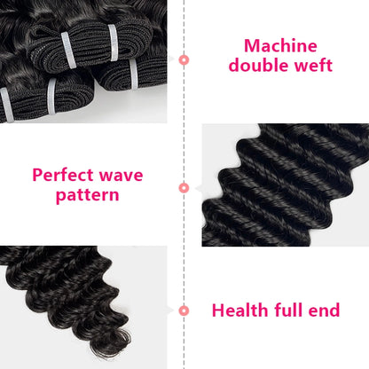 100% human hair deep wave natural black color double drawn bundles