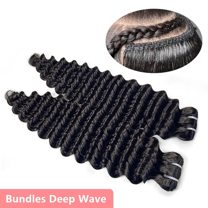 100% human hair deep wave natural black color double drawn bundles