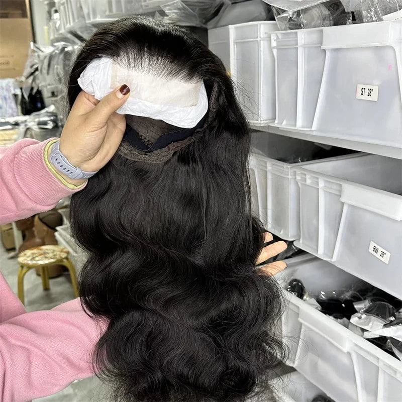 4x4 HD Transparent Lace Closure  Body Wave Wig Natural Black Human Hair Pre plucked Wig
