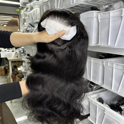 4x4 HD Transparent Lace Closure  Body Wave Wig Natural Black Human Hair Pre plucked Wig
