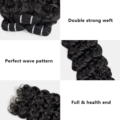 100% human hair water wave natural black color double drawn bundles