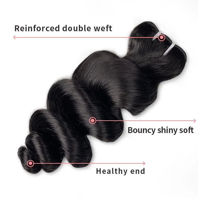 100% human hair loose wave natural black color double drawn bundles