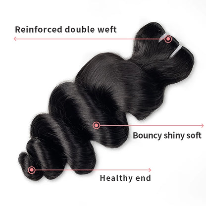 100% human hair loose wave natural black color double drawn bundles