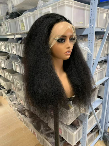 13x4 Full Frontal Natural Black Color Virgin 100% Human Hair Kinky Straight Wig