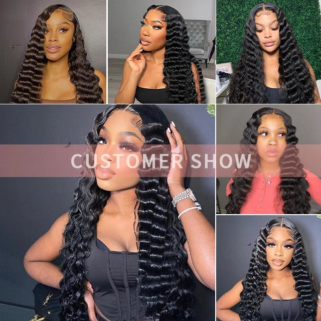 100% human hair deep wave natural black color double drawn bundles