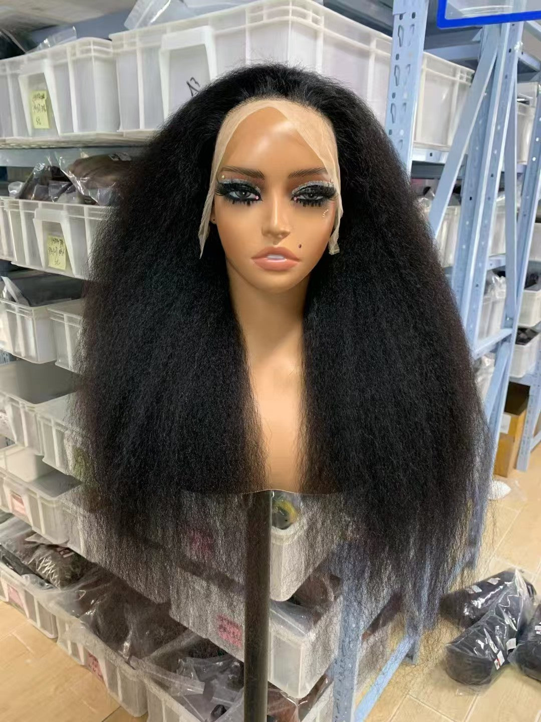 13x4 Full Frontal Natural Black Color Virgin 100% Human Hair Kinky Straight Wig