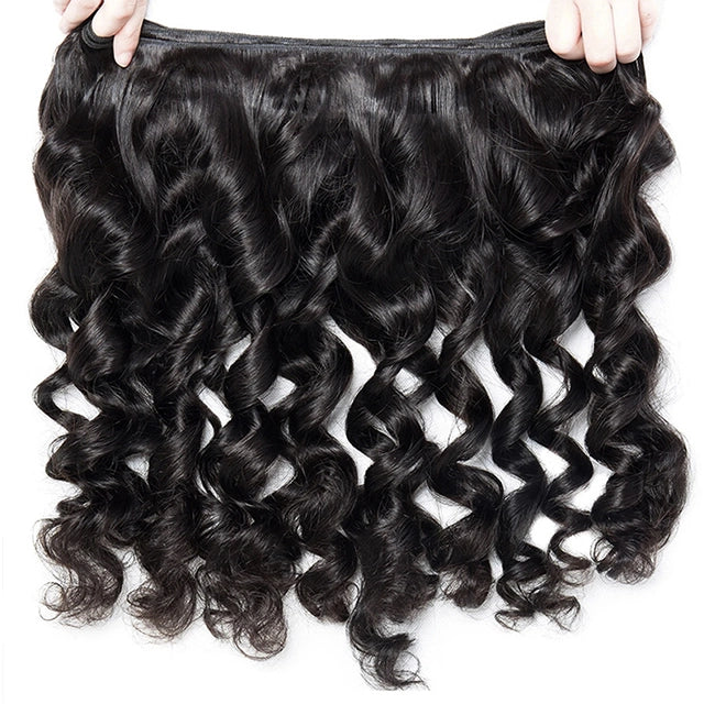 100% human hair loose wave natural black color double drawn bundles