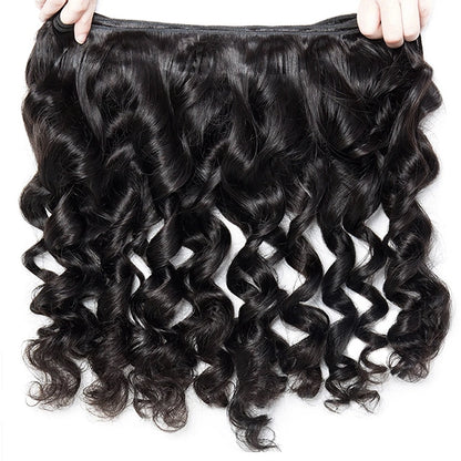 100% human hair loose wave natural black color double drawn bundles