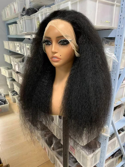 13x4 Full Frontal Natural Black Color Virgin 100% Human Hair Kinky Straight Wig