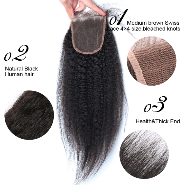4x4 lace closure kinky straight HD lace&Transparent lace