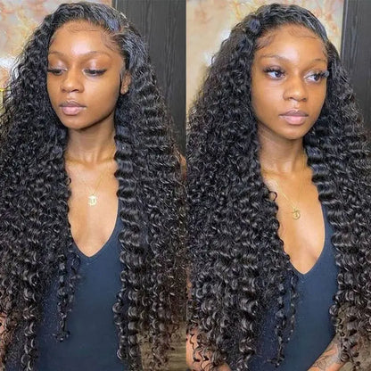 13x6 Full Frontal Natural Black Color Virgin 100% Human Hair Deep Wave Wig